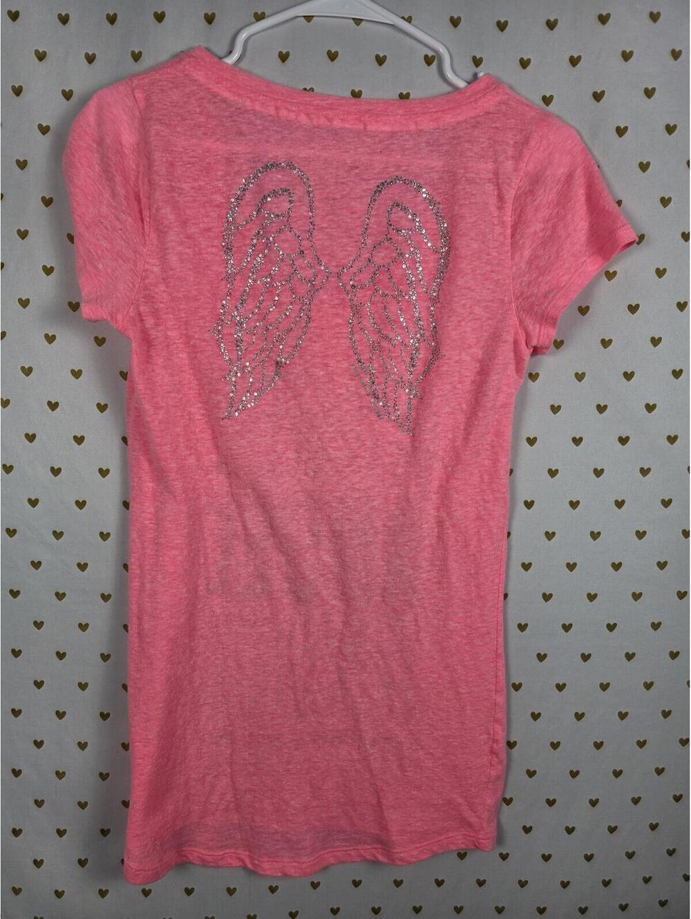 Victorias Secret ANGEL BLING WINGS Neon V neck SUPERMODEL ESSENTIALS Tee Shirt - Picture 6 of 9